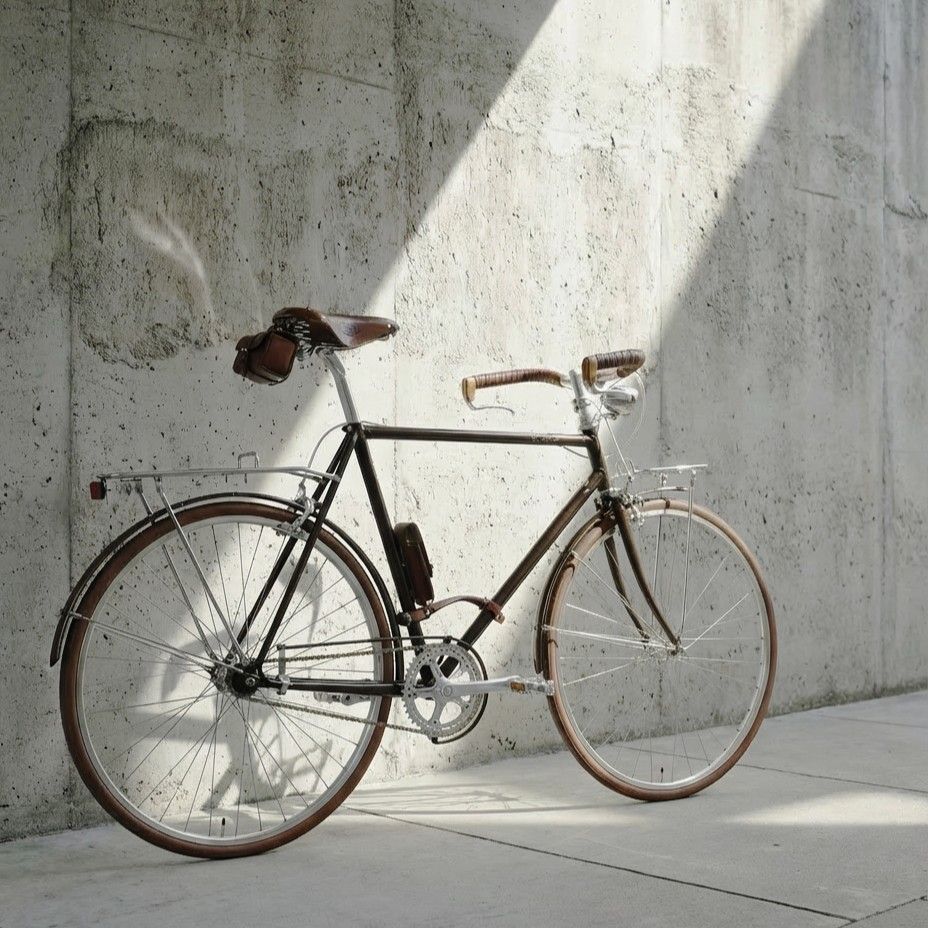 瑞士復古城市鋼管自行車側面全車照，經典城市車比例搭配真皮座墊、前後貨架與前輪發電花鼓照明系統，呈現純鋼管結構與日常通勤實用配置。