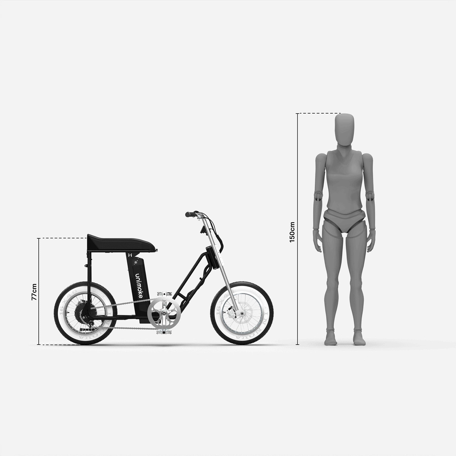 16吋 miniswing 相較 Unimoke 系列車身較低，適合全身高騎士騎乘。