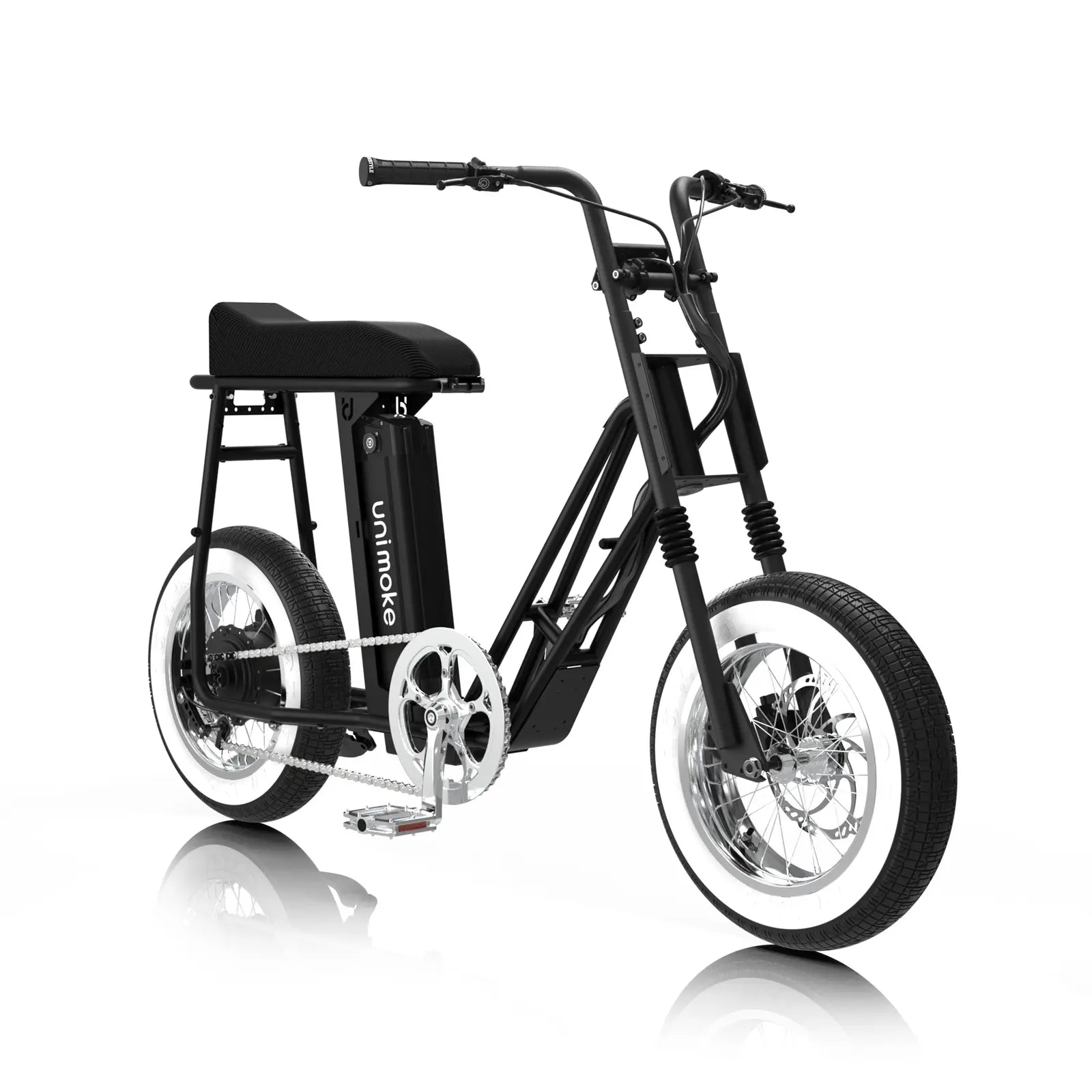 Unimoek miniswing 純黑架搭配白邊胎，復古風格強烈，適合日常騎乘