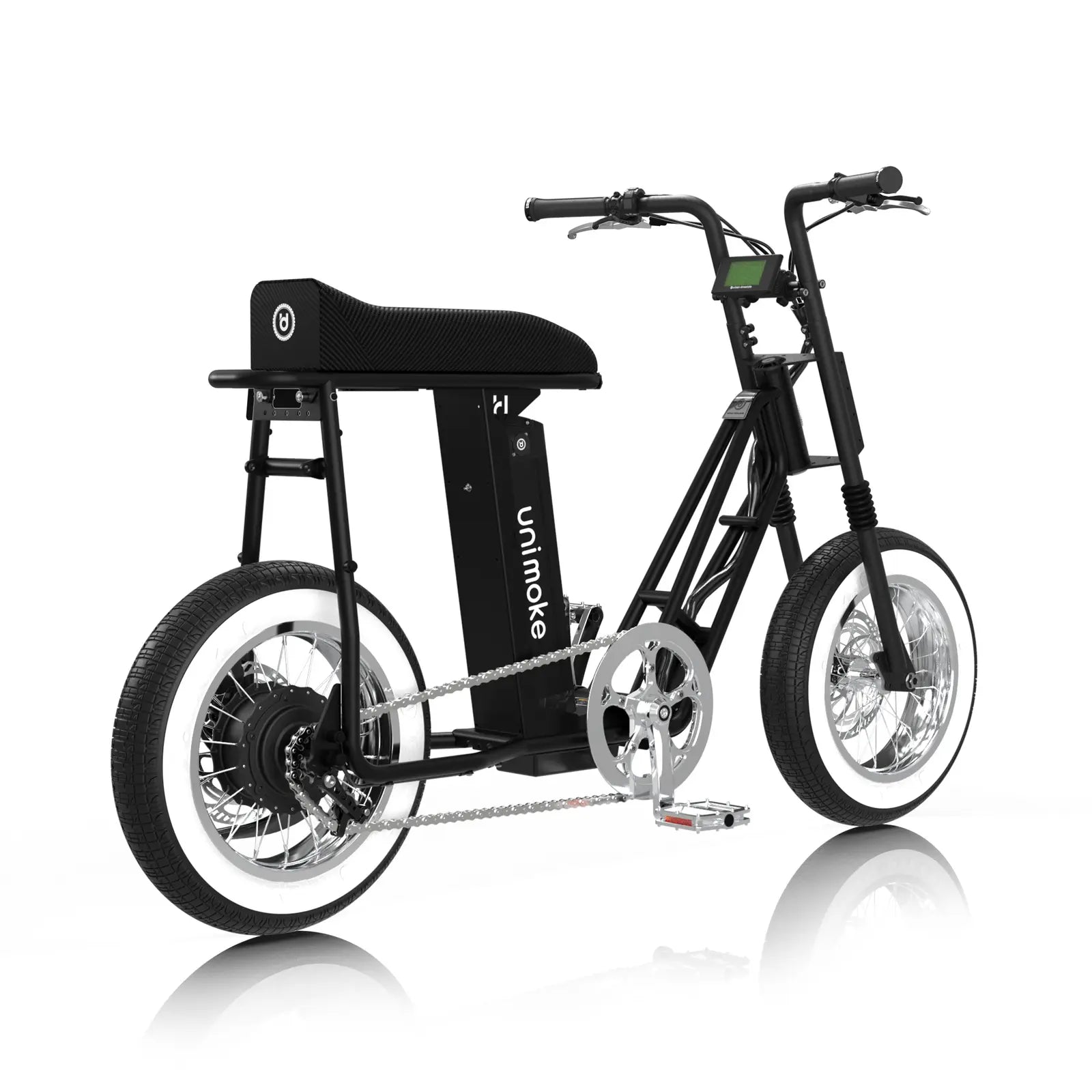 一台 Unimoke miniswing 消光黑，16 吋小型電輔車適合各種身高騎士騎乘，適用日常通勤使用